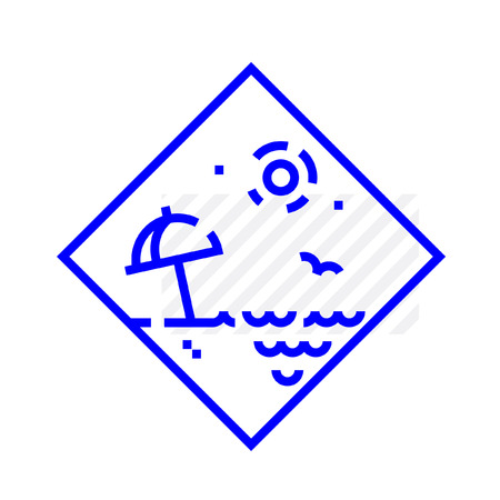 Beach, vacation, travel. Vector icon isolated on white background. The fashionable icon is blue. Ready logo for print and web. Logo, mascot, symbol, emblem. Rest on the beach, paradise.のイラスト素材