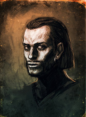 Concept Sketch of the character of the man. Digital illustration of the gentleman. Figure of the character for the game. Cover for a book, interior print, graffiti. Picture. Background for design layouts.の写真素材