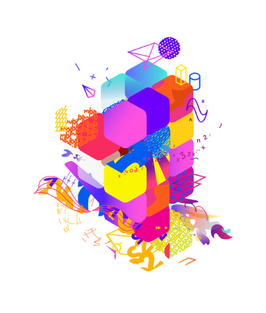 The style of abstract art, Suprematism, modern street art and graffiti. The design element is isolated on a white background, suitable for printing and web design. Geometric elements. Vector illustration.のイラスト素材