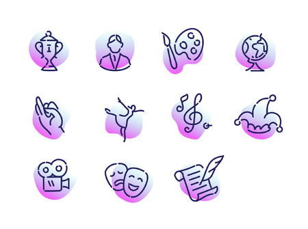 A collection of icons on the theme of culture. Flat vector, outlined icons isolated on white background. Icons for the site and mobile applications.のイラスト素材