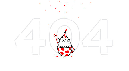 Cartoon funny cat on page 404. Vector flat illustration. The character is isolated on a white...