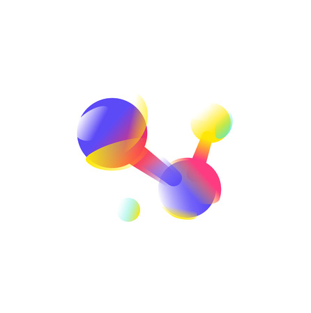 Molecules, atoms, DNA. Vector flat icon. Molecular lattice. Image is isolated on white background. The combination of three chemical elements. Demonstration of scientific experiment. Company. Social networks.のイラスト素材