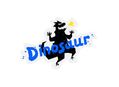 Illustration of a cartoon dinosaur. Vector illustration. Logo Dinosaur inscription. Image is isolated on white background. Logo, emblem for the company. Mascot company. Symbol.のイラスト素材