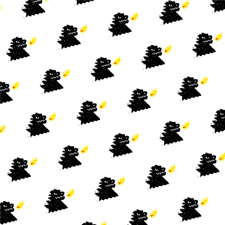 Pattern, pattern, ornament of dinonosaur. Vector. Reptile in cartoon style. A fantastic creature. Fabulous pattern for fabrics and textiles. Pattern for the site. A fire-breathing dragon.のイラスト素材