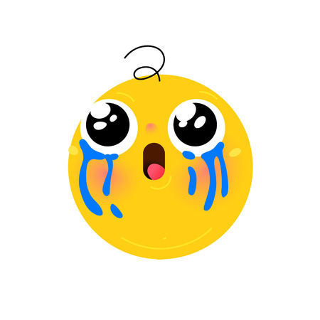 Crying smiley. Vector. Emotional smiley for everyday expressions in social networks, chat rooms, messages, mobile and web applications, Internet communications. Image is isolated on white background.のイラスト素材