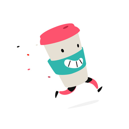 Character running glass.Icon for fast food and food delivery. Funny illustration of a sandwich with a cutlet. Cartoon badge, emblem for the company. Sticker and mascot for the store site.のイラスト素材