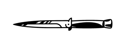 Knife logo illustration. Vector. Painted gangster knife. Black and white contour graphic drawing. Tattoo. Decorative element for design.のイラスト素材