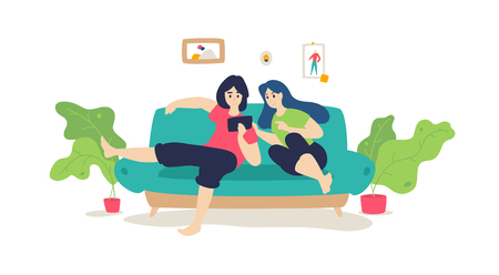 A Married Couple Is Resting On The Sofa Vector Flat Cartoon
