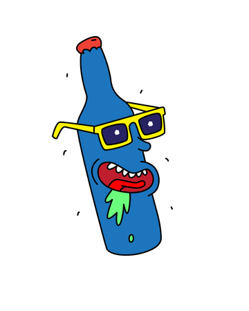 A bottle of beer in yellow glasses. Vector. Flat style. Cheerful character for a party.のイラスト素材