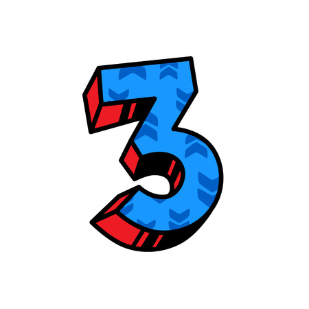 The number three with a pattern of arrows. Vector. Flat outline style. Blue orange fill. Number 3. Brand Name.のイラスト素材