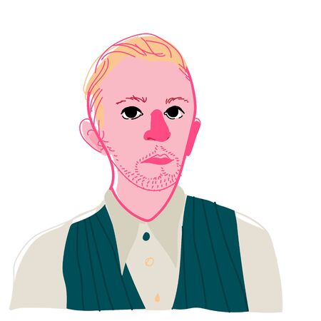 Illustration of a young man. Vector. Portrait of an abstract man in the style of pop art. Bright original image. A masterpiece of modern art. Sad and a bit melancholic person.のイラスト素材