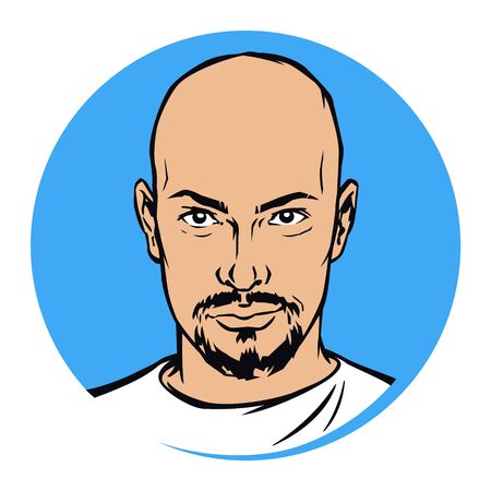 Illustration of a bald man with a beard. Vector. Fashionable brutal alpha male. Mascot for a beauty salon, studio. Modern male image.のイラスト素材