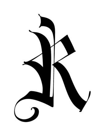 Letter R, in the Gothic style. Vector. Alphabet. The symbol is isolated on a white background. Calligraphy and lettering. Medieval Latin letter. Logo for the company. Monogram. Elegant font for tattoo.のイラスト素材