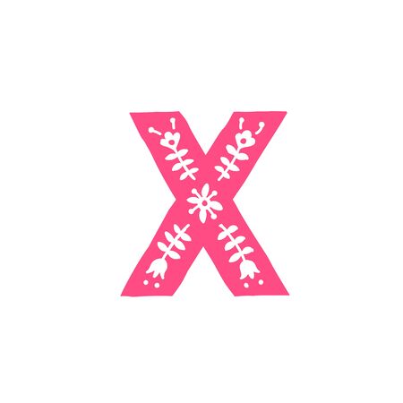 Letter X. Vector. Pink letter with ornament. Applique for clothes. Logo for the company.のイラスト素材