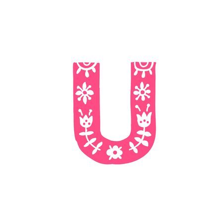 Letter U. Vector. Pink letter with ornament. Applique for clothes. Logo for the company.のイラスト素材