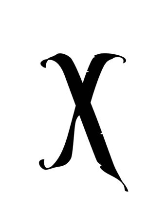 Letter X, in the Gothic style. Vector. Alphabet. The symbol is isolated on a golden background. Calligraphy and lettering. Medieval Latin letter. Logo for the company. Monogram. Elegant font for tattoo.のイラスト素材