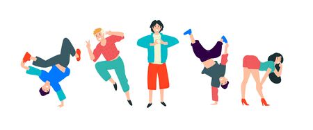 Young dancing people. Vector. Young people have fun and come off to the fullest. The girl is...
