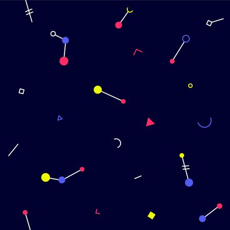 Pattern, ornament style memphis or avant-garde. Vector. Abstract shapes on a dark background. Graphic elements for corporate identity. Pattern for fabric, clothing or wrapping paper.のイラスト素材