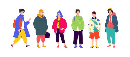 Illustration of a young fashionable people. Vector. Girls and boys in fashionable modern clothes....