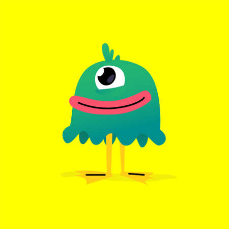 Illustration of a cute, lovely monster character. Vector. Mascot for the company. Abstract creature. Character is isolated on a yellow background. Children's cartoon one-eyed pet or mutant.のイラスト素材