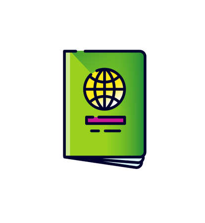 International passport icon. Vector. Personal document illustration. Allegory and metaphor of bureaucracy, document checking. Outline flat style. Illustration for website or print.のイラスト素材