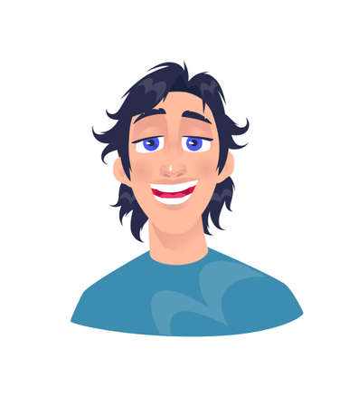 Illustration of a young man. Vector. Adult guy cartoon character for advertising and design. Bright positive image with big eyes. Profile avatar.のイラスト素材