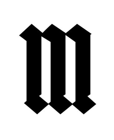 Letter m, in the Gothic style. Vector. Alphabet. The symbol is isolated on a white background. Calligraphy and lettering. Medieval Latin letter.のイラスト素材