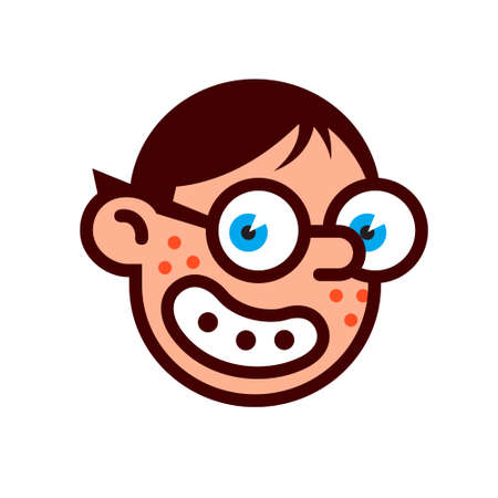 Geek nerd with glasses. The head of the branded character for the logo. Vector. cute blue-eyed hero. The image is isolated on a white background.のイラスト素材