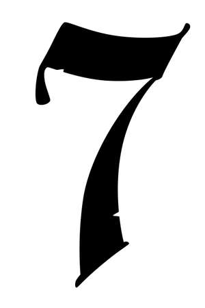 Number 7 in the Gothic style. Vector. The symbol is isolated on a white background. Calligraphy and lettering. Medieval Latin letter.のイラスト素材