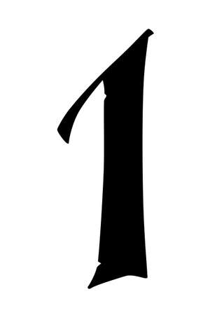 Number 1 in the Gothic style. Vector. The symbol is isolated on a white background. Calligraphy and lettering. Medieval Latin letter. Logo for the company. Monogram. Elegant font for a tattoo.のイラスト素材