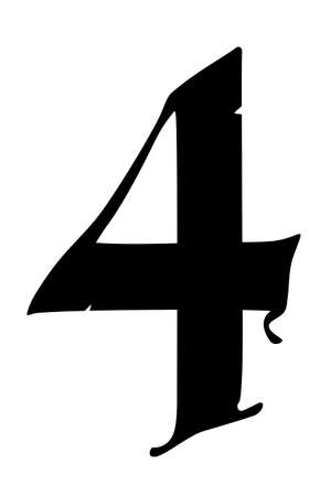Number 4 in the Gothic style. Vector. The symbol is isolated on a white background. Calligraphy and lettering. Medieval Latin letter. Logo for the company. Monogram. Elegant font for a tattoo.のイラスト素材