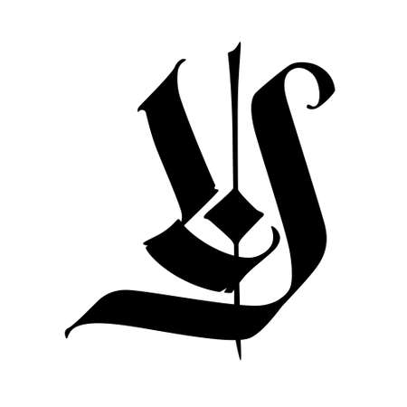 Letter Y in the Gothic style. Vector. Alphabet. The symbol is isolated on a white background. Calligraphy and lettering. Medieval Latin letter. Logo for the company. Monogram. Elegant font for a tattoo.のイラスト素材