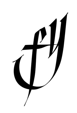 Font composition of letters f and y. Vector. Beautiful black letter on a white background. Modern and stylish calligraphy. elegant monogram. Medieval modern style. Logo for the store. Initials.のイラスト素材