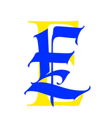 Letter E, in the Gothic style. Vector. Alphabet. The symbol is isolated on a white background. calligraphy and lettering. Medieval Latin letters. Logo for the company. Monogram. Elegant font for tattoo.のイラスト素材
