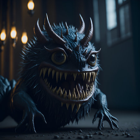 Drawing of a scary monster, drawn in a cartoon style. The illustration was created using artificial intelligence, a neural network. Character for comic book, poster or movie.の素材
