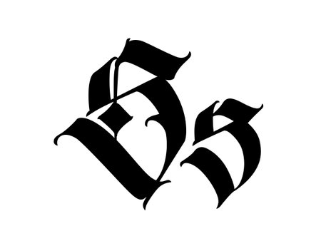 Letter S, in the Gothic style. Vector. Alphabet. The symbol is isolated on a white background. calligraphy and lettering. Medieval Latin letters. Logo for the company. Monogram. Elegant font for tattoo.のイラスト素材