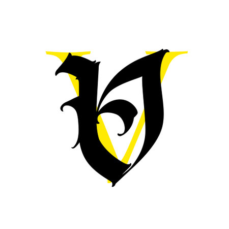 Letter V, in the Gothic style. Vector. Alphabet. The symbol is isolated on a white background. calligraphy and lettering. Medieval Latin letters. Logo for the company. Monogram. Elegant font for tattoo.のイラスト素材