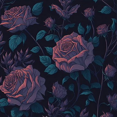 Pink roses. Watercolor digital 2D painting. Painted flowers. Floral pattern. Background for design projects. Ornament for fabric and packaging design. Generative AI.の素材