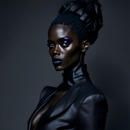 Illustration of a girl in a fashionable suit. Beautiful modern image of a woman. Character design for game and design projects. Generative AI.の素材