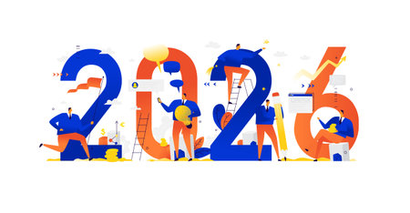 New year 2026. Meeting the new year. Vector. Business people greet Christmas and New Year. New...