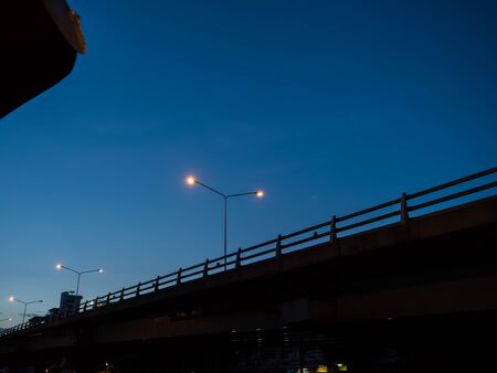 street light on night blue skyの写真素材