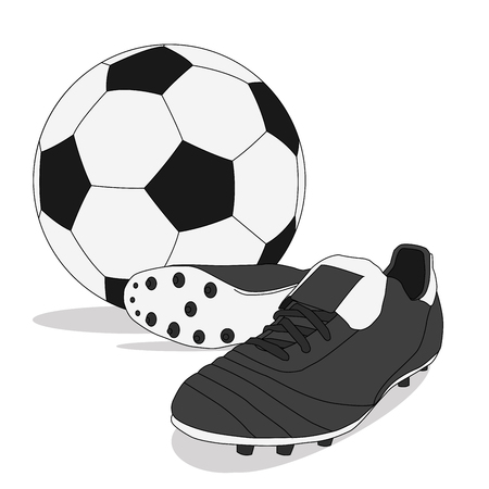A vector illustration of Black and white soccer ball with stud shoesのイラスト素材