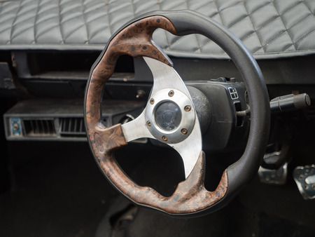 Steering Wheel and Dashboard from an old carの写真素材