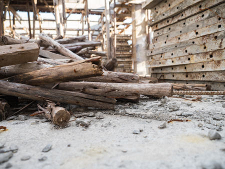 stacked wood in construction site, bangkok thailand