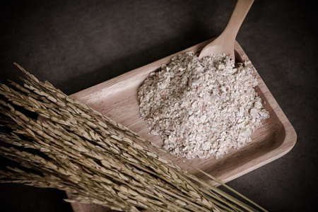 Oat flakes on desktop, prepare for healthy.の写真素材