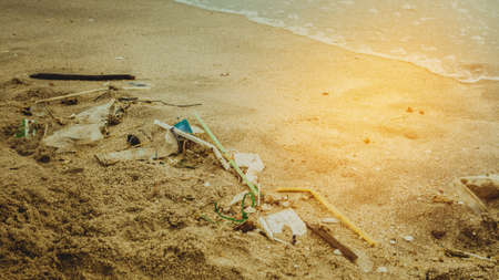 dirty beach on the islandの写真素材