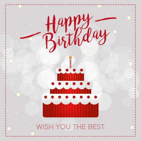 Happy birthday greeting card with cake and bokah. Vector illustrationのイラスト素材