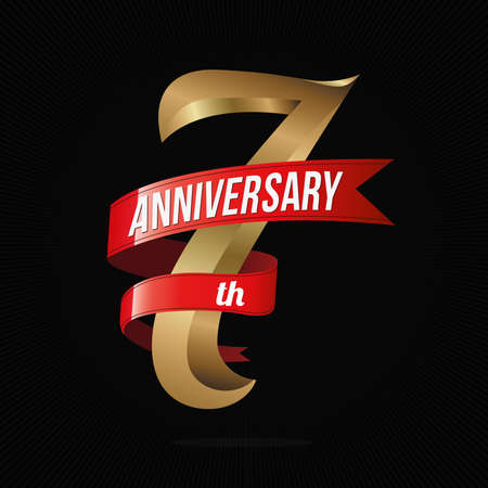 7 Years Anniversary Golden Celebration with Red Ribbonの写真素材