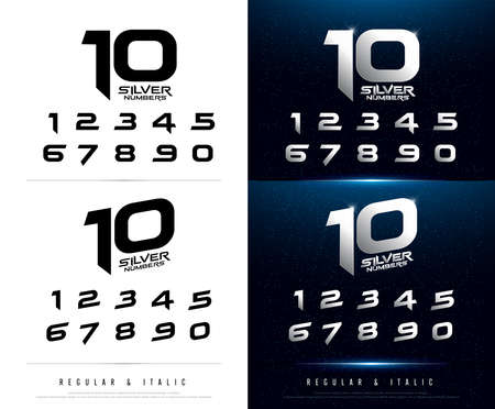 Technology numbers in silver metallic and effect designs for icon ...