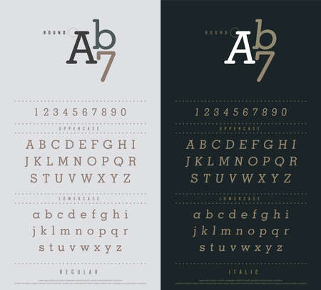 Classic alphabet letters set. Exclusive custom letters narrow sanserif font with rounded corners. Typography font regular and italic. Vector illustration.のイラスト素材